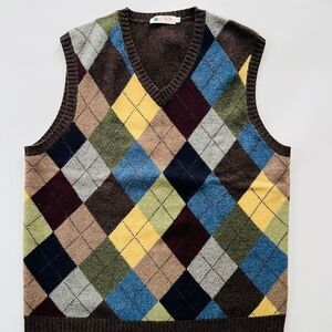 J.Crew Mens Argyle V-neck Sweater Vest - Size Large